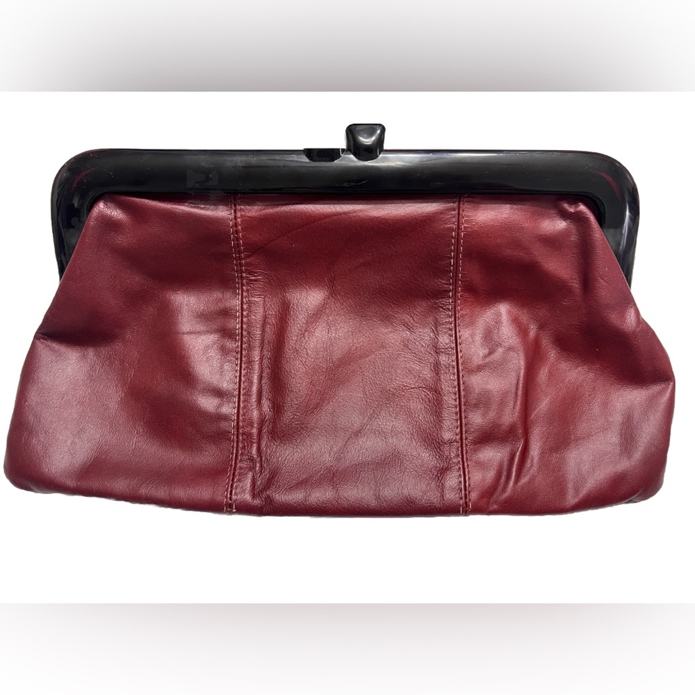 Vintage Burgundy Leather Clutch w/ Lucite Kisslock